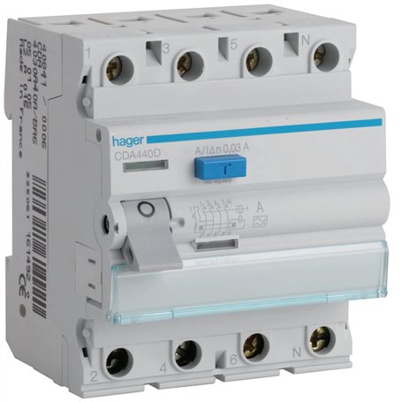 Hager CDA440D RCD 4P 40A 30mA 6kA Type A