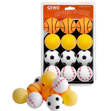 GEWO Sports-Mix Lot de 40 balles de Tennis de Table en Plastique au Design Sportif – 12 balles colorées de Haute qualité – Diffé