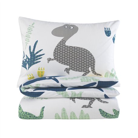 Parure de lit pour bébé et fille - 100 x 135 cm + 40 x 60 cm - 100 % coton renforcé - Fermeture éclair - Dinosaures - Multicolor