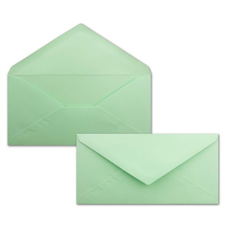 Lot de 50 enveloppes à lettres vert menthe - DIN long - 110 x 220 mm (11 x 22 cm) - Fermeture humide sans fenêtre - Idéal pour l