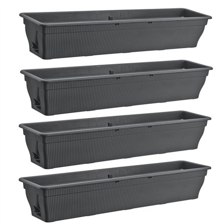Lot de 4 jardinières de balcon de 100 cm avec réservoir d'eau anthracite