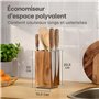 Praknu Bloc Couteaux Magnétique - 360° Rotatif Sans Couteaux FSC® Bois d'Acacia avec Espace pour Ustensiles de Cuisine - Aimant 