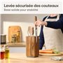 Praknu Bloc Couteaux Magnétique - 360° Rotatif Sans Couteaux FSC® Bois d'Acacia avec Espace pour Ustensiles de Cuisine - Aimant 