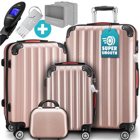 MONZANA® Set de 4 Valises Rose Doré avec Vanity-Case M/L/XL pèse-Bagages Cadenas Inclus Bagage Trolley à roulettes Voyage