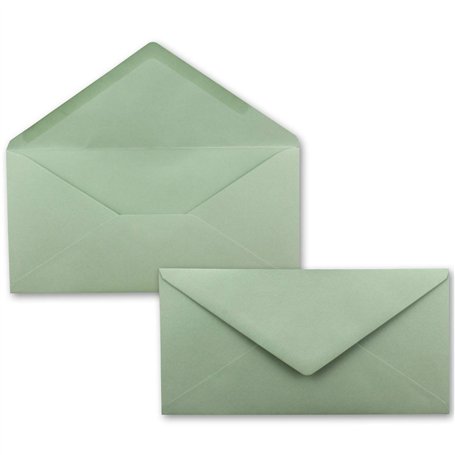 Lot de 50 enveloppes à lettre - Eucalyptus (vert) - DIN long - 110 x 220 mm (11 x 22 cm) - Fermeture humide sans fenêtre - Idéal