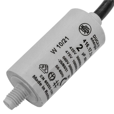 Lumonic Condensateur de démarrage 416.17.74 A [incl. câble 35cm] | Condensateur moteur 2µF 475V 25x49mm I Condensateur dans boît