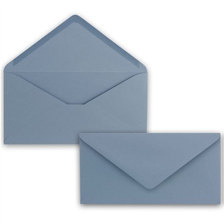 Lot de 50 enveloppes à lettre - Bleu gris (bleu) - DIN long - 110 x 220 mm (11 x 22 cm) - Fermeture humide sans fenêtre - Idéal