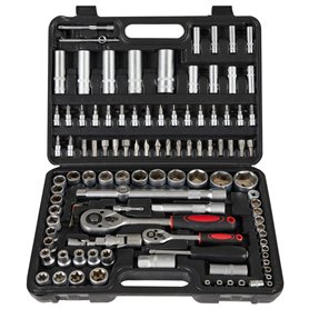 Arebos Coffret d'outils 108 pièces | Jeu de clés à douilles | Jeu de clés à douilles et d'embouts | Boîte à cliquets | Boîte à c