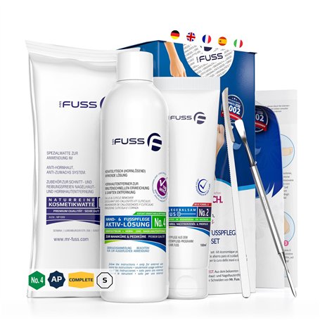 Solution Mr. Fuss® n°4 pour enlever la callosité - adoucissement rapide - 250ml Advanced Pack Complete - contre la peaux mortes