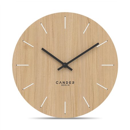 Cander Berlin MNU 2730 E Horloge murale en bois 28 cm silencieuse moderne placage chêne vintage sans bruit de tic-tac pour salon