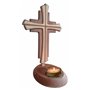 Kaltner Präsente Idée cadeau – Croix crucifix en bois de hêtre véritable avec bougie chauffe-plat 25 cm moderne