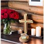 Kaltner Präsente Idée cadeau – Croix crucifix en bois de hêtre véritable avec bougie chauffe-plat 25 cm moderne