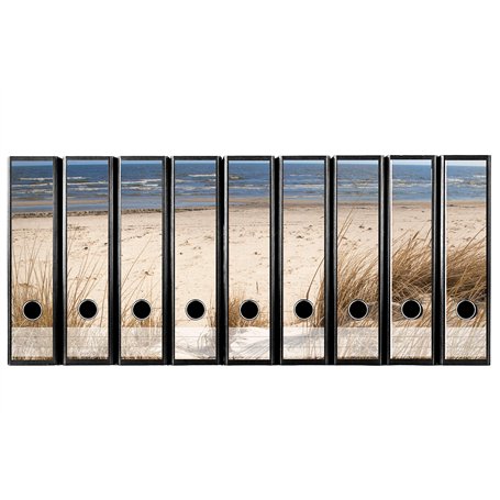 codiarts. Etiquettes à design pour 9 classeurs A4 à dos large - Motif : plage de sable