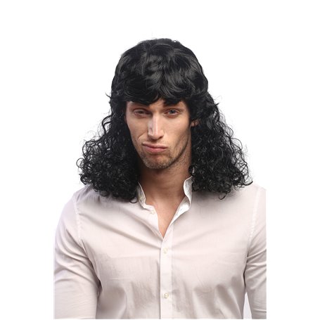 WIG ME UP - 60893-P103 Perruque Femmes Hommes Carnaval bouclés Noir mulet Prolo Plouc Chanteur Star