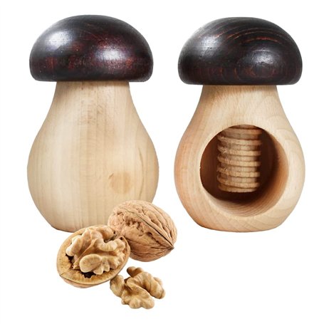Smart Planet Lot de 2 Casse-Noix en Forme de Champignon - Cracker à Noix Rustique en Bois de hêtre Massif avec Filetage à vis -