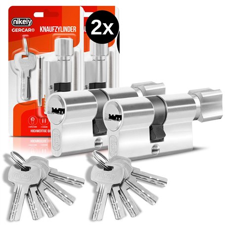 GERCAR Lot de 2 cylindres de serrure profilés 40/40 à bouton - Avec 10 clés - Fermeture identique - Longueur : 80 mm - A : 40 B