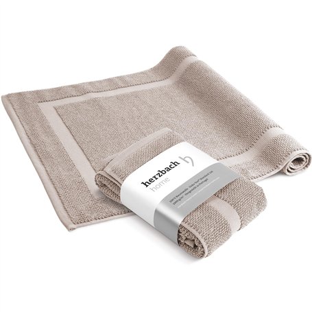 herzbach home - Tapis de Bain 100% Coton | 50 x 80 cm Lot de 2 | Tapis de Douche | Absorbant | Gris Sable