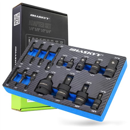 HASKYY Lot de 17 adaptateurs pour visseuse à percussion - Articulation cruciforme - Jeu d'adaptateurs pour douille à choc 1/4"