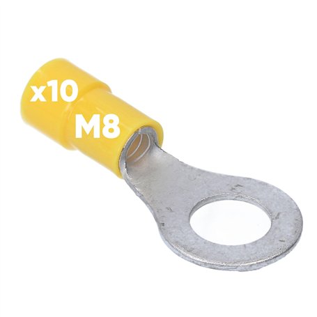 Kalitec RKSGM8 Lot de 10 cosses à anneau 4-6 mm² I Partiellement isolé M8 jaune I Cuivre I Collier en PVC I Pour connecter des c