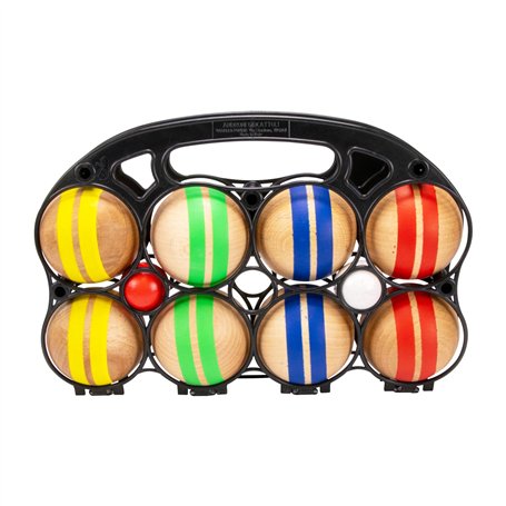 GICO Jeu de pétanque en bois massif rayé avec 8 boules diamètre 7 cm Fabriqué en UE - 3015