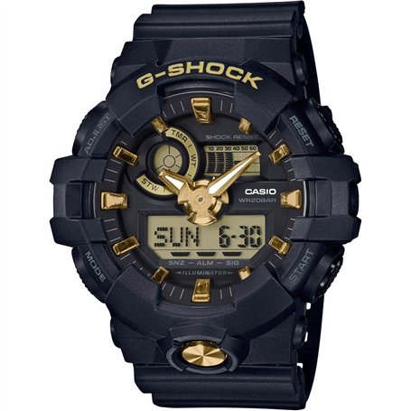Casio Montre Quartz Homme 57.00mm avec Cadran Noir analogique/numérique et Bracelet en Rubber Strap Noir GA-710B-1A9ER