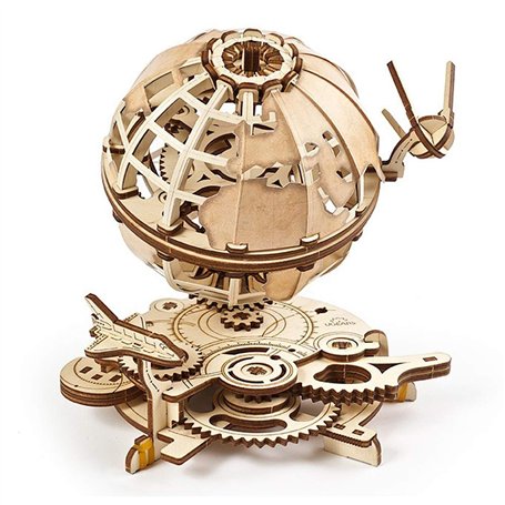 UGEARS Puzzle 3D en Bois - Puzzle Adulte - Modèle de Globe terrestre 3D Rotatif - Kit de Construction mécanique en Bois - Globe