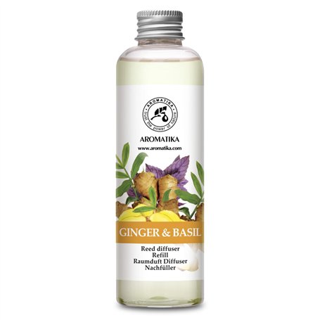 Recharge Diffuseur Gingembre et Basilic 200ml - Recharge Diffuseur à l'Huile Essentielle de Gingembre - Aromathérapie - Parfum d