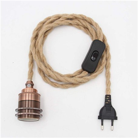 Kit de lampe à suspension en corde de chanvre Vintage avec prise interrupteur DIY Tête unique suspendue Câble de lumière Corde E