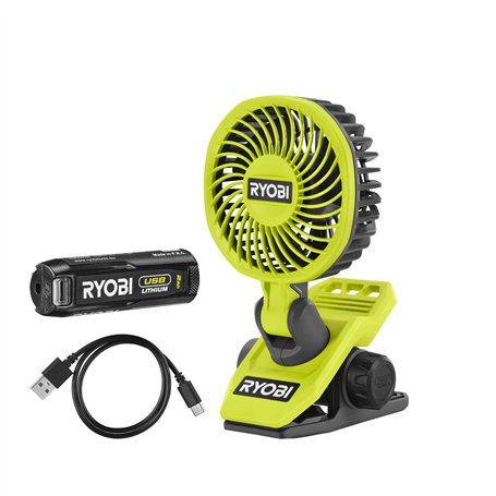 RYOBI Ventilateur 4V USB Lithium - diamètre 9 cm -2 vitesses 120/90 tr/min - tête orientable haut/bas & droite/gauche - Câble US
