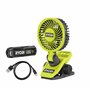 RYOBI Ventilateur 4V USB Lithium - diamètre 9 cm -2 vitesses 120/90 tr/min - tête orientable haut/bas & droite/gauche - Câble US