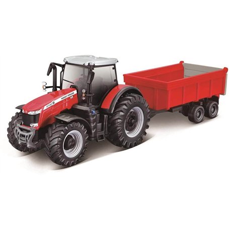 Bburago Massey Ferguson 8740S Tracteur avec remorque Couleurs Assorties 10 cm