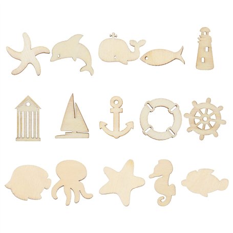 100pcs Animaux de Mer en Bois Pièces Dauphin Étoile de Mer Hippocampe Copeaux de Bois Décoratifs Embellissements pour Bricolage