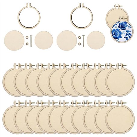 Ginobili Paquet de 20 Mini Cerceaux à Broder Ronds en Bois