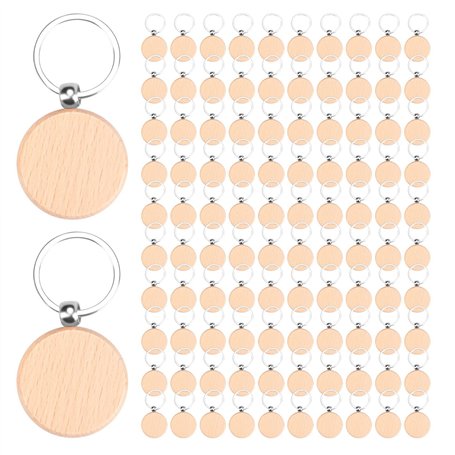 Giilayky 100 PièCes Porte-CléS en Bois Flans en Vrac Rond Bois Gravure Flans Inachevé Porte-CléS en Bois Porte-CléS B
