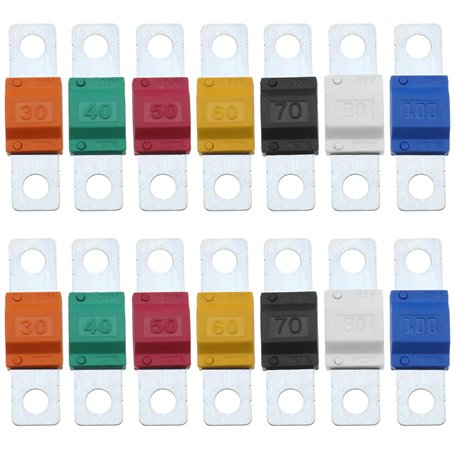ECSiNG 14pcs Fusibles Midi 30/40/50/60/70/80/100Amp 32V Automobile Fusible Bolt-on Fusible pour Système d'alimentation Marine Él