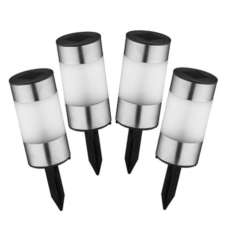 Outiror - Bornes à Énergie Solaire - Lot de 4 - Autonomie 6 heures - LED Blanches - Design Inox Moderne - Facile à Installer