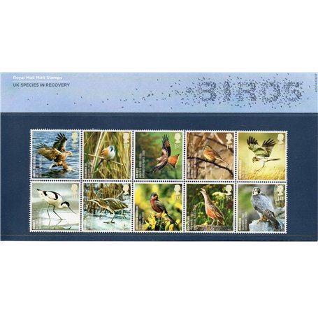Royaume-Uni espèces en récupération Oiseaux Présentation Lot de timbres 401