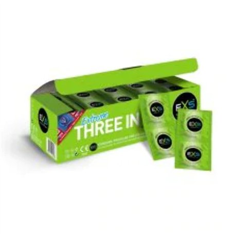 EXS Condoms Préservatifs 3 en1 Ribbed/Dotted/Flared Boîte de 144