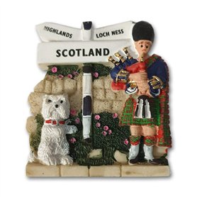 Aimant de réfrigérateur Souvenir écossais Westie avec Inscription « Cornemuse »
