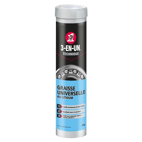 3-EN-UN Technique • Graisse Universelle au Lithium • Cartouche • Forte adhérence • Résite à l'eau et à la chaleur • Utilisation