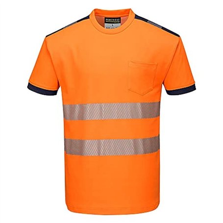 Portwest T181 PW3 T-shirt de Sécurité à Manches Courtes Haute Visibilité Orange/Marine