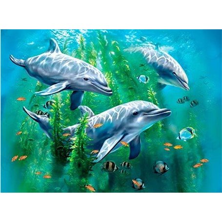 3D LiveLife Affiche Murales Lenticulaires Dauphins et Algues de Deluxebase. Poster Océan 3D sans Cadre. Décoration Murale Parfai