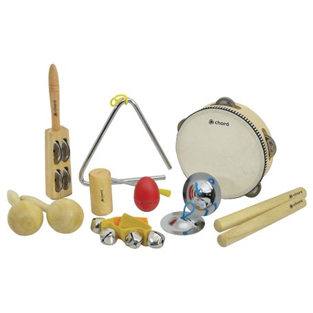 Chord CPS09 Ensemble de percussion à main 9 pièces avec sac – Comprend un tambourin