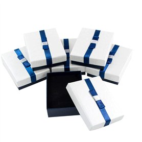 TRIXES 6x Boîte à bijoux - Boîtes-cadeaux en carton avec couvercles - Bleu foncé et blanc perle - Intérieur en mousse - pour Bou