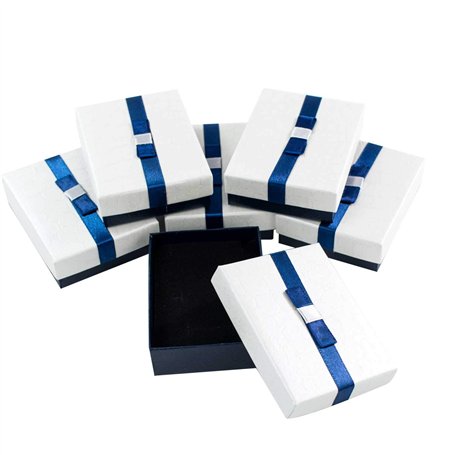 TRIXES 6x Boîte à bijoux - Boîtes-cadeaux en carton avec couvercles - Bleu foncé et blanc perle - Intérieur en mousse - pour Bou