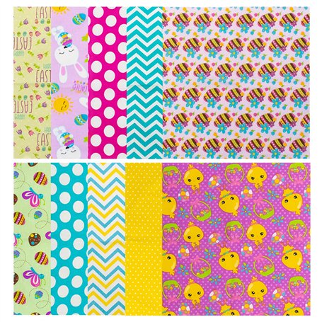 TRIXES Lot de 10 carrés de tissu de Pâques - Motifs de Pâques de poussins