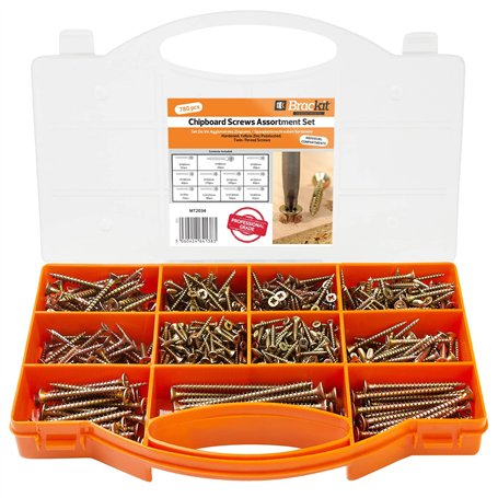 Brackit Assortiment de 820 vis pour panneaux d'aggloméré – Zingué extra fort à tête fraisée Pozi Vis aggloméré – Pour bricolage