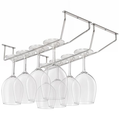 BELLE VOUS Lot de 4 Porte Verres Suspendu en Acier Chromé avec Vis et Chevilles - Support Verre a Pied Suspendu de 34 x 11 cm -