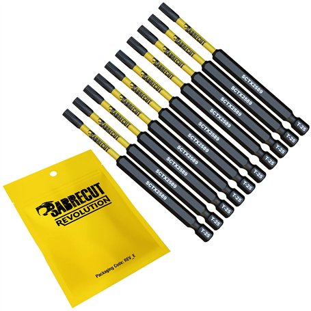 10 x SabreCut SCTX2589_10 89 mm T25 TX25 Jeu d'embouts de tournevis à percussion magnétique Torx Heavy Duty Compatible avec Dewa