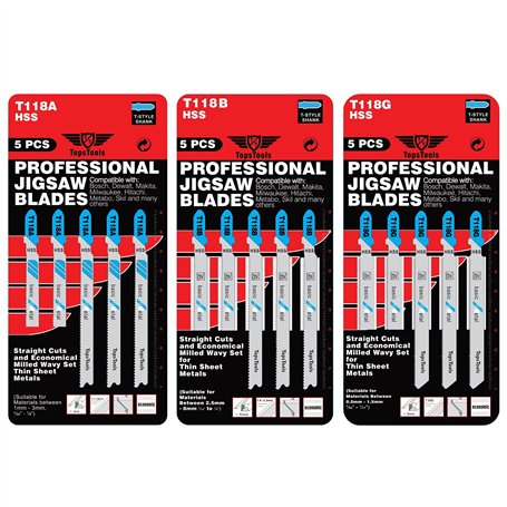 15 x TopsTools JSTTK3118 T118A T118B T118G lames de scie sauteuse pour coupe de métal compatibles avec Bosch Dewalt Makita Milwa